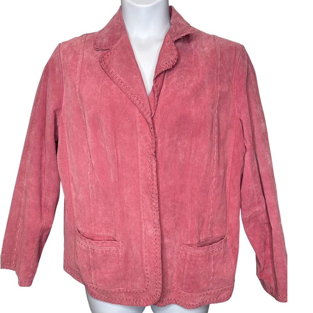 Coldwater Creek Womens Pink Suede Leather Blazer Jacket 1X Good Whipstitch Trim